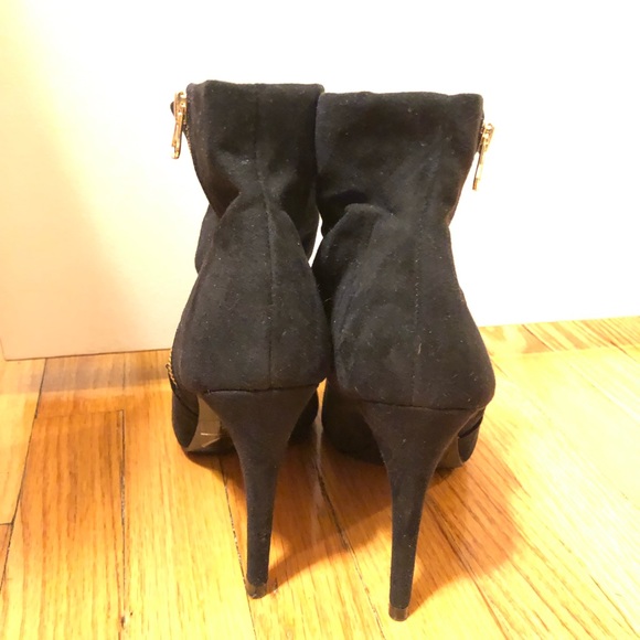 Express Black Suede Peep Toe Booties 7 - Picture 4 of 5